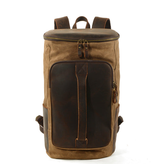 Durable Vintage Canvas Rucksack with Easy Access and Retro Charm - Leather Purse Backpack