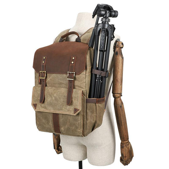 Compact Camera Backpack for Travel with Multiple Compartments - Leather Purse Backpack