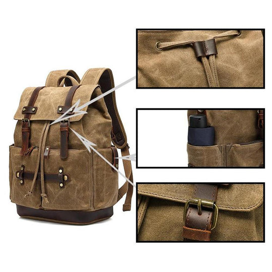 Heavy-Duty Army Rucksack with Adjustable Straps and Multiple Pockets - Leather Purse Backpack