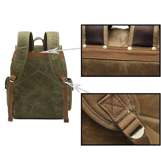 Heavy-Duty Army Rucksack with Adjustable Straps and Multiple Pockets - Leather Purse Backpack