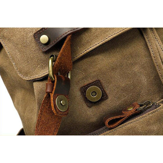 Heavy-Duty Army Rucksack with Adjustable Straps and Multiple Pockets - Leather Purse Backpack