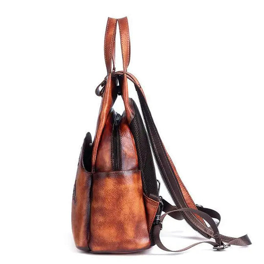 Retro style luxury floral leather backpack with generous space