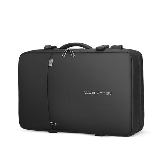 Charging port backpack with expandable compartments in black