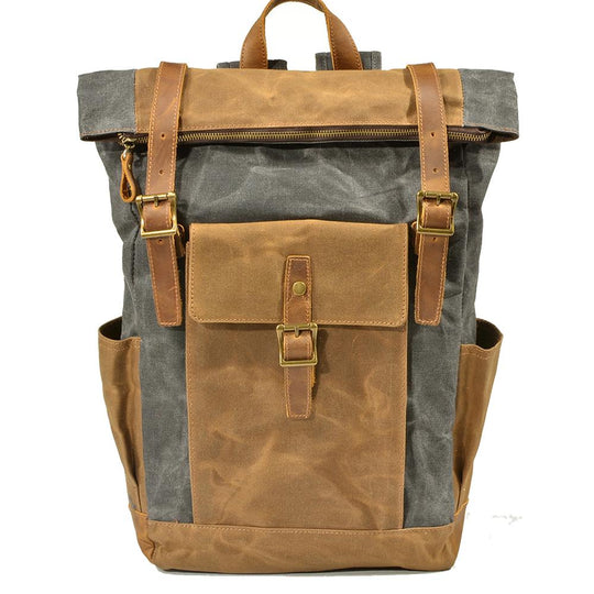 Stylish Men's Canvas Backpack with Padded Laptop Compartment - Leather Purse Backpack