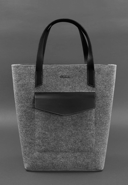 Women's Felt Shopper Bag with Black Leather Inserts - Leather Purse Backpack