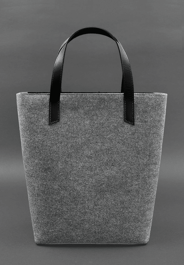 Women's Felt Shopper Bag with Black Leather Inserts - Leather Purse Backpack
