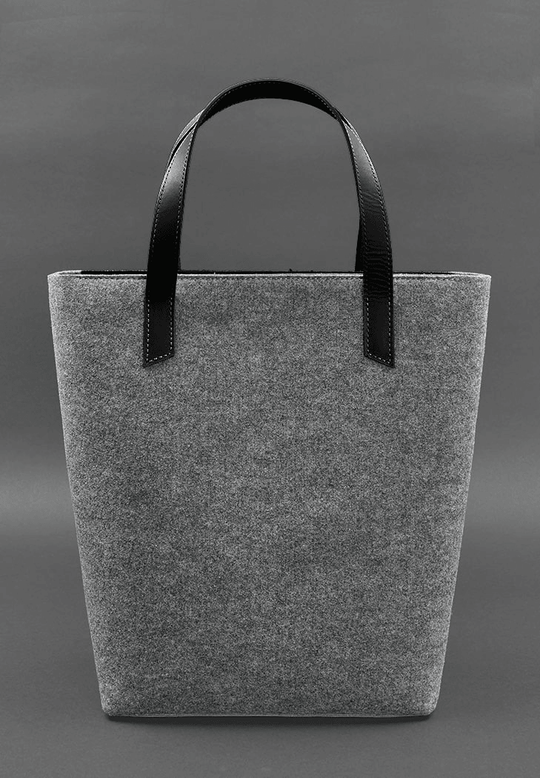 Women's Felt Shopper Bag with Black Leather Inserts - Leather Purse Backpack