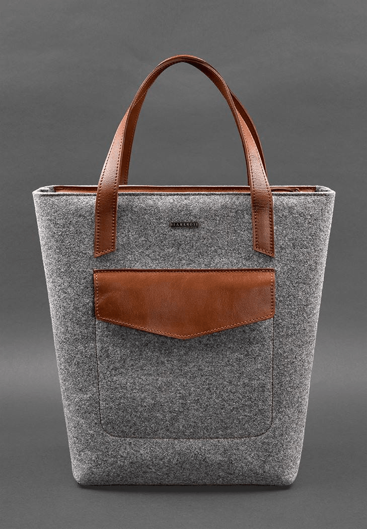 Women's Felt Shopper Bag with Black Leather Inserts - Leather Purse Backpack