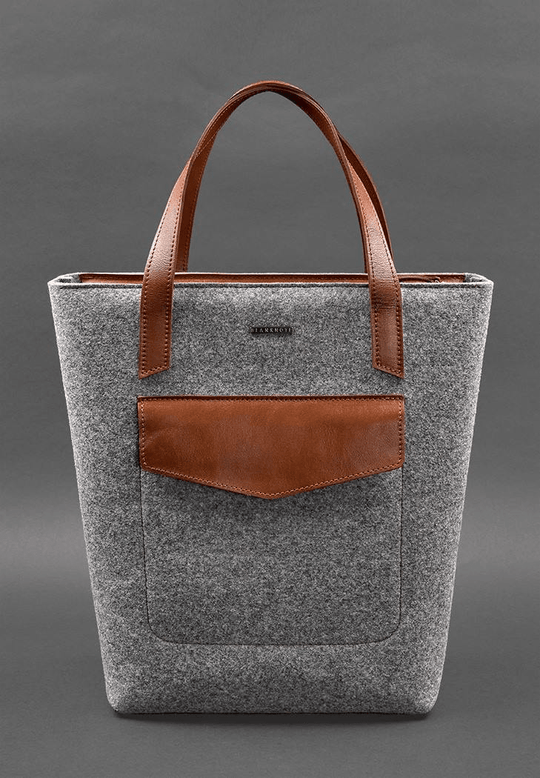 Women's Felt Shopper Bag with Black Leather Inserts - Leather Purse Backpack