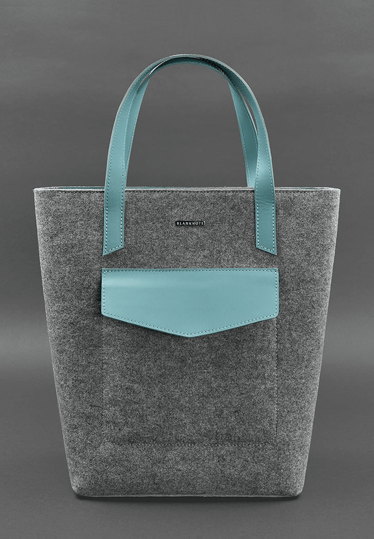 Women's Felt Shopper Bag with Black Leather Inserts - Leather Purse Backpack