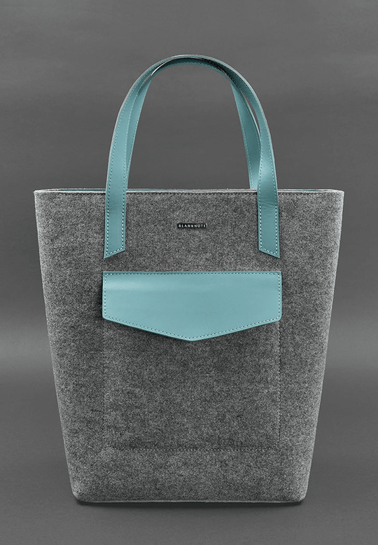 Women's Felt Shopper Bag with Black Leather Inserts - Leather Purse Backpack