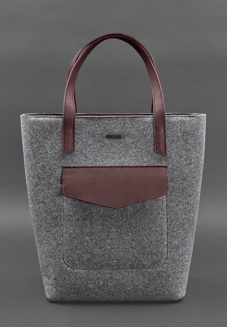 Women's Felt Shopper Bag with Black Leather Inserts - Leather Purse Backpack