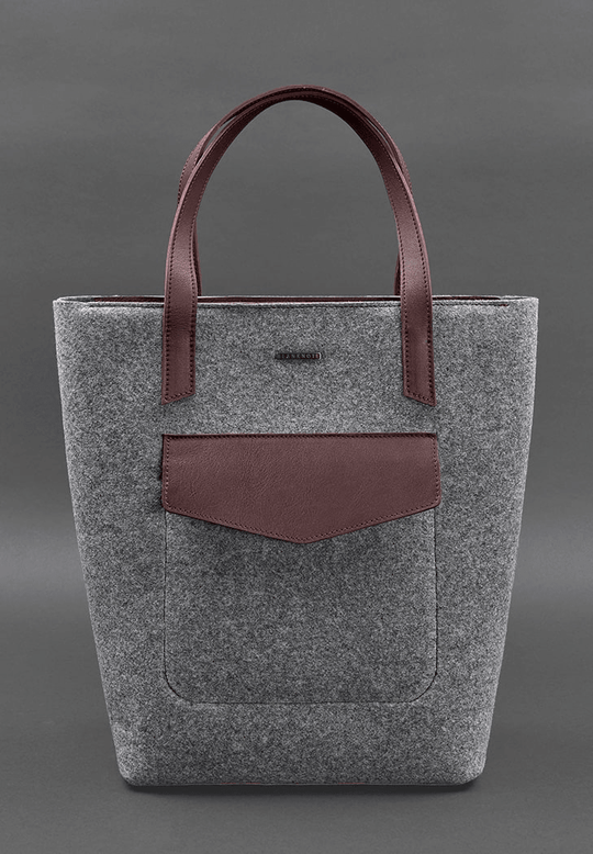 Women's Felt Shopper Bag with Black Leather Inserts - Leather Purse Backpack