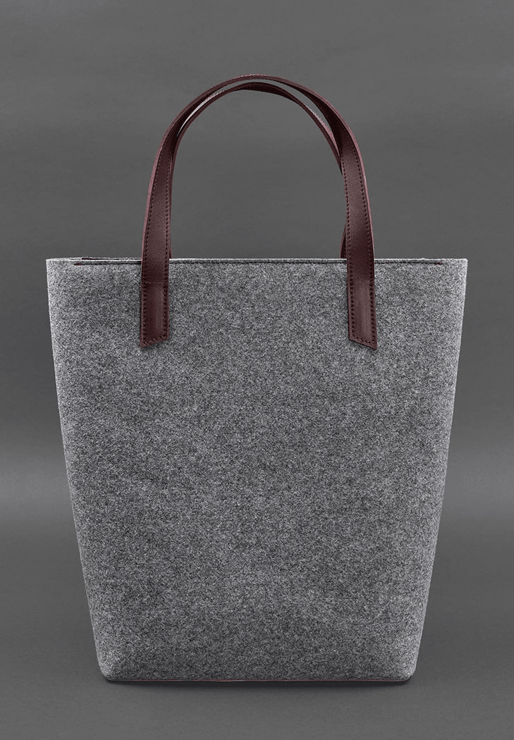 Unique Women's Felt Shopper Bag with Leather Inserts - Leather Purse Backpack