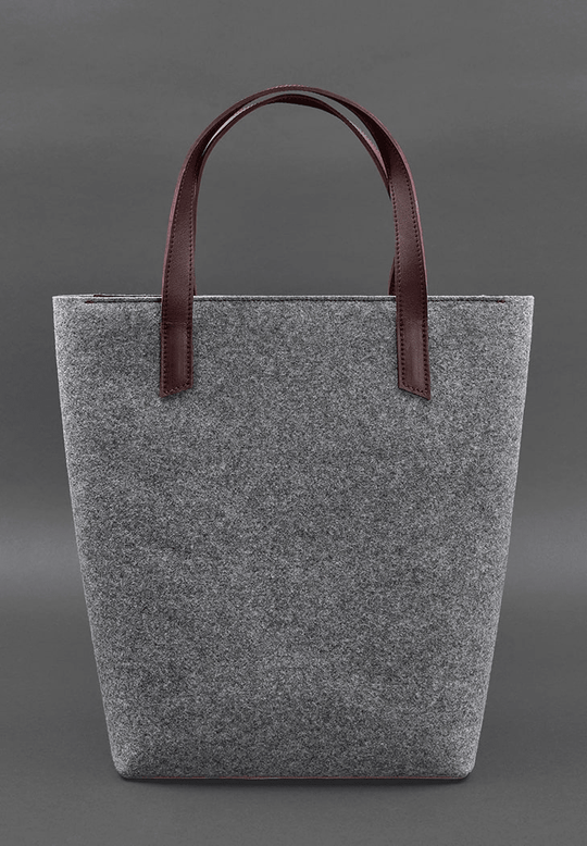 Unique Women's Felt Shopper Bag with Leather Inserts - Leather Purse Backpack