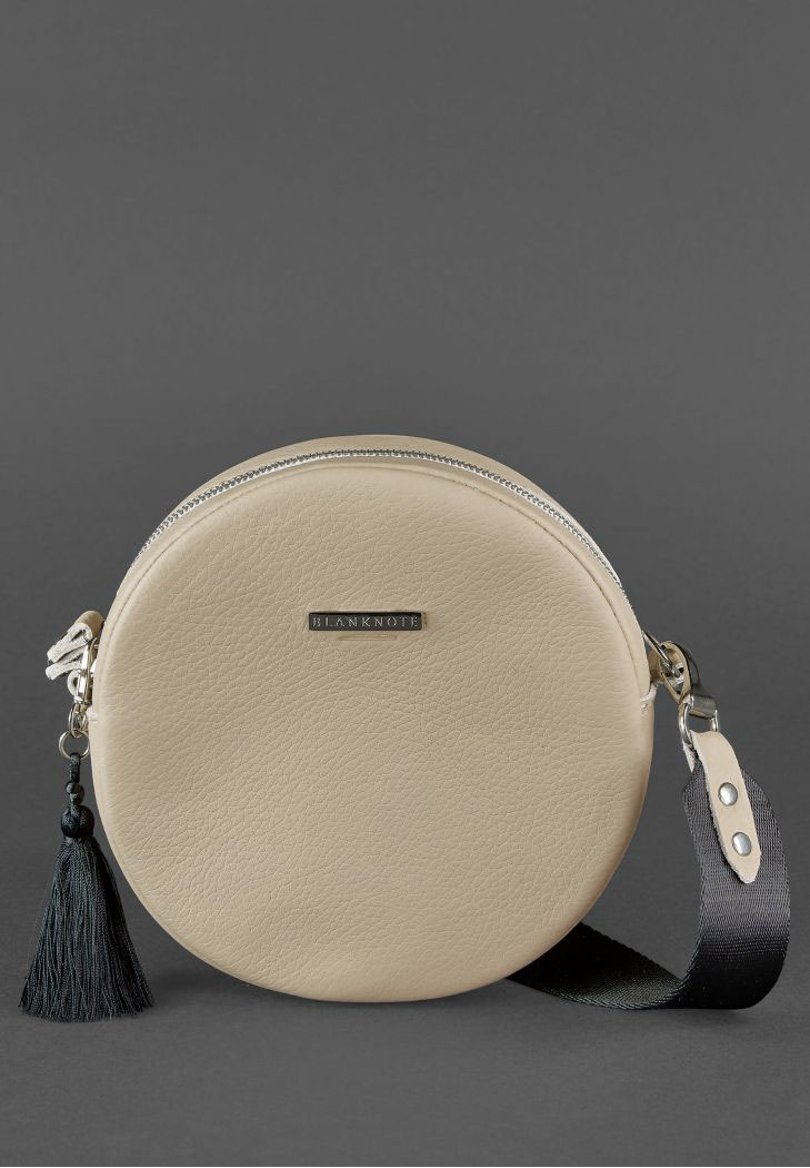 Chic Round Leather Bag for Women with Decorative Tassel - Leather Purse Backpack