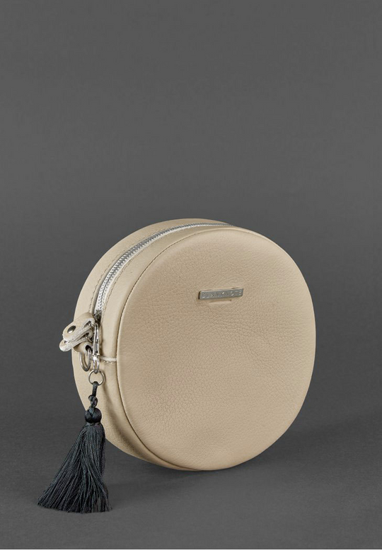 Chic Round Leather Bag for Women with Decorative Tassel - Leather Purse Backpack