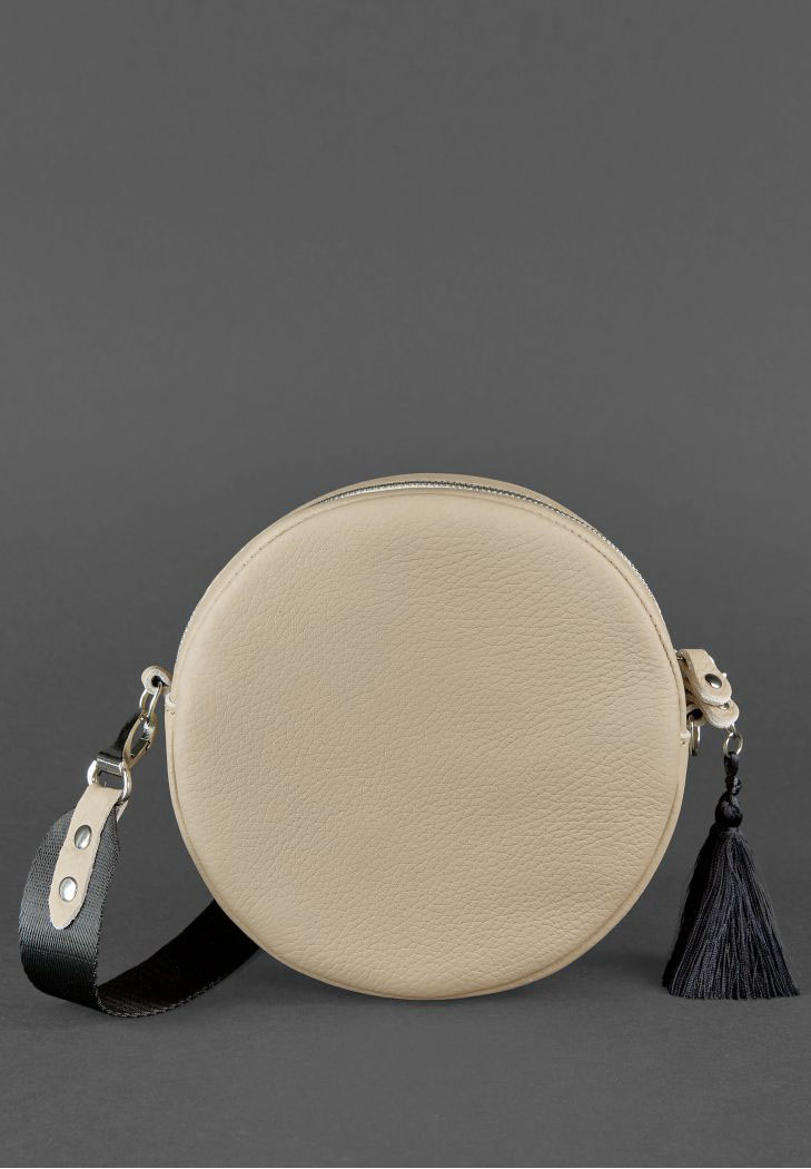Chic Round Leather Bag for Women with Decorative Tassel - Leather Purse Backpack