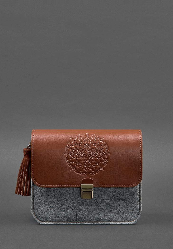 Stylish Women's Felt Boho Bag with Leather Inserts - Leather Purse Backpack