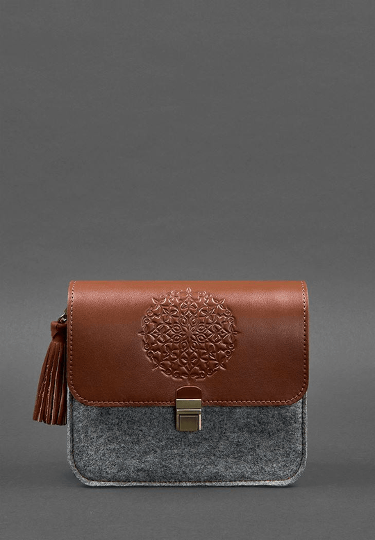 Stylish Women's Felt Boho Bag with Leather Inserts - Leather Purse Backpack