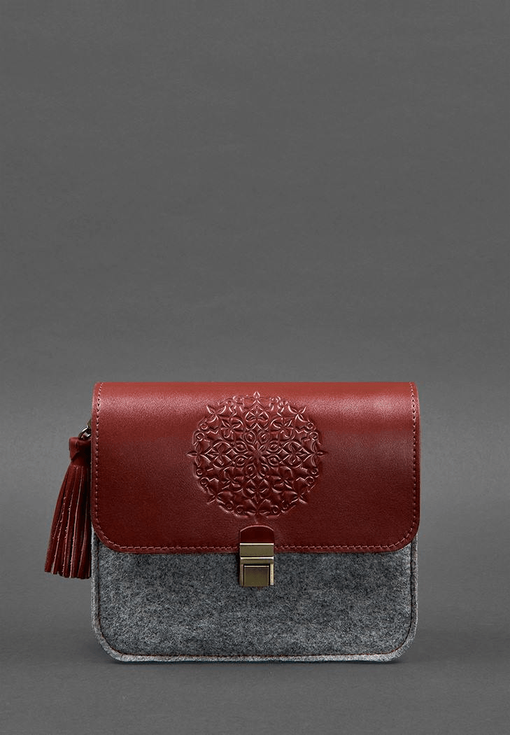 Stylish Women's Felt Boho Bag with Leather Inserts - Leather Purse Backpack