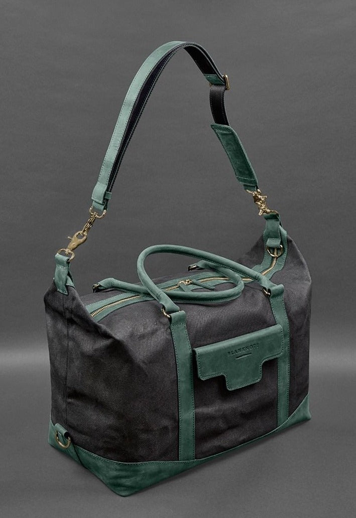 Stylish Travel Bag In Canvas and Natural Leather - Leather Purse Backpack