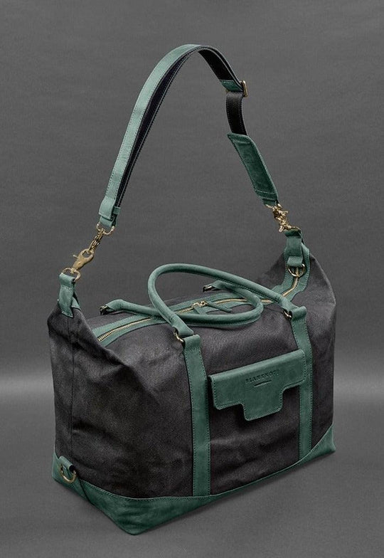 Stylish Travel Bag In Canvas and Natural Leather - Leather Purse Backpack