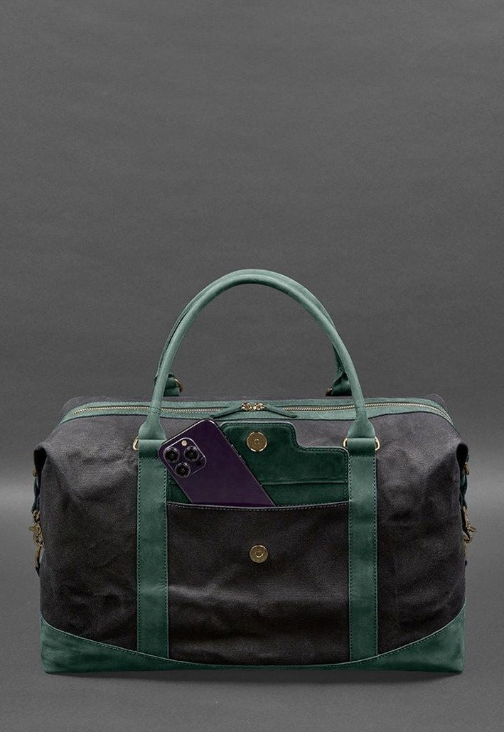 Stylish Travel Bag In Canvas and Natural Leather - Leather Purse Backpack