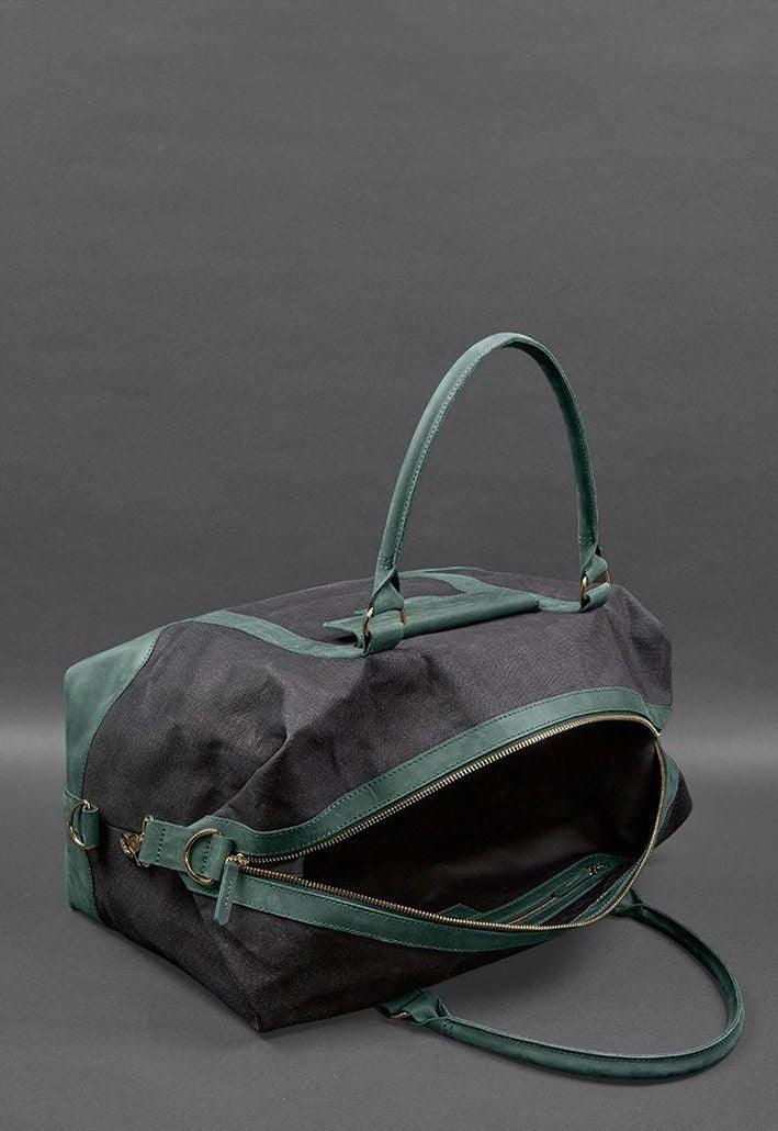 Stylish Travel Bag In Canvas and Natural Leather - Leather Purse Backpack
