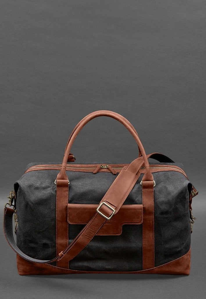 Handmade Travel Bag In Canvas and Natural Leather - Leather Purse Backpack