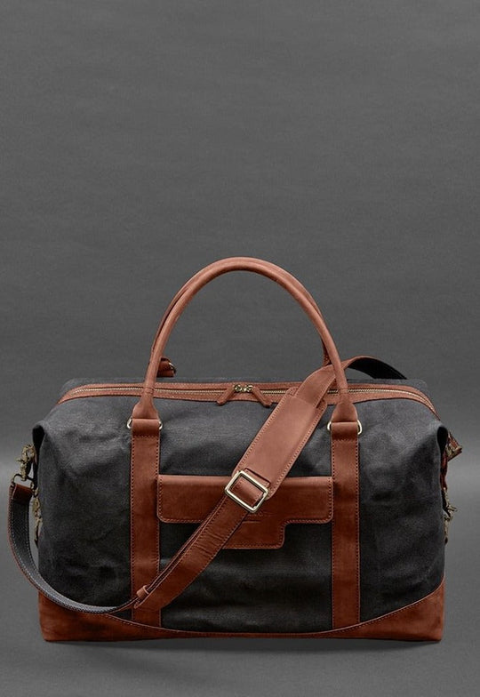 Handmade Travel Bag In Canvas and Natural Leather - Leather Purse Backpack