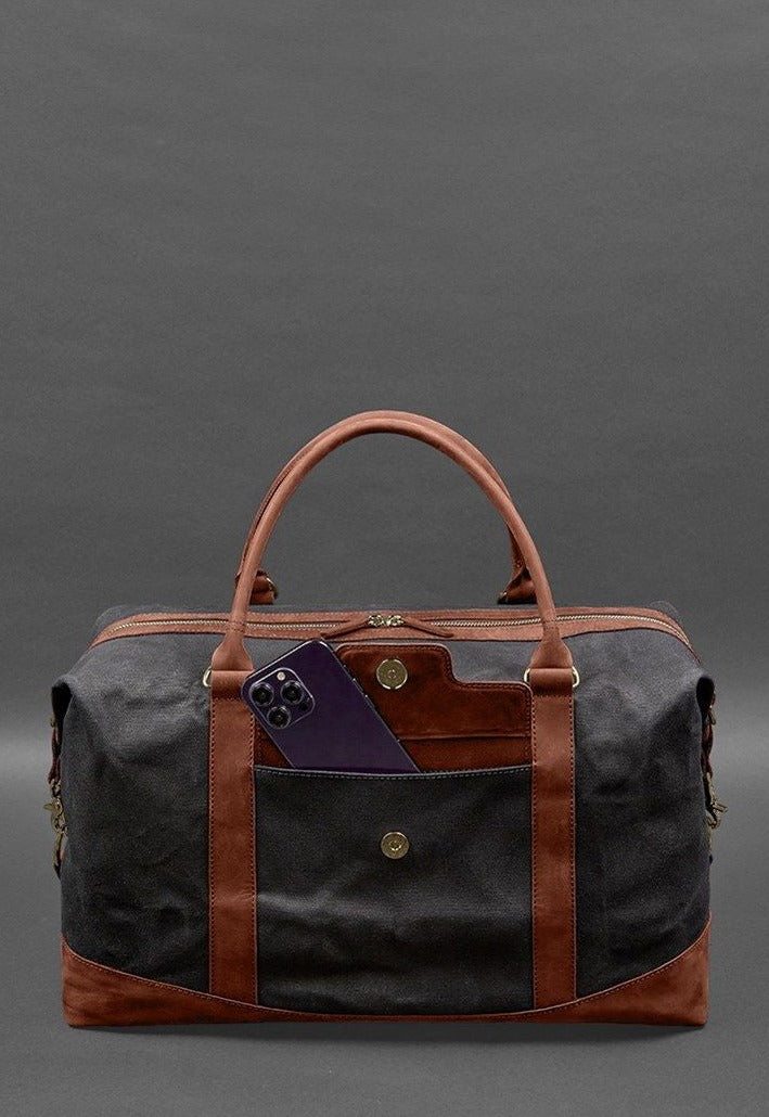 Handmade Travel Bag In Canvas and Natural Leather - Leather Purse Backpack