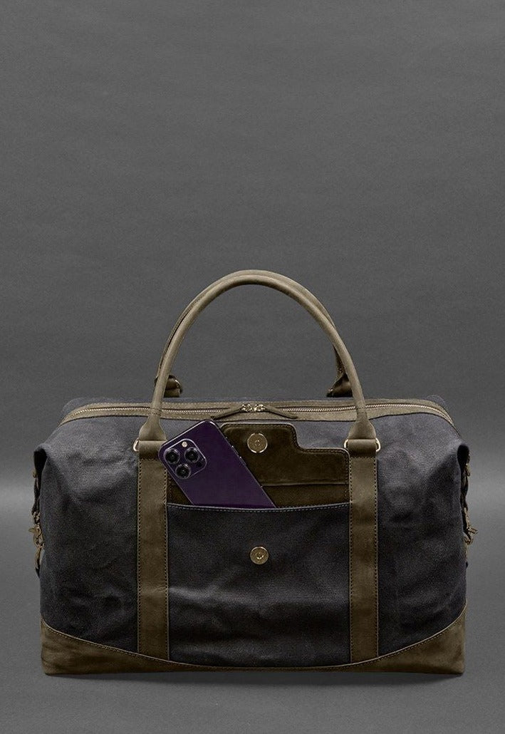 Large Travel Bag In Canvas and Natural Leather - Leather Purse Backpack