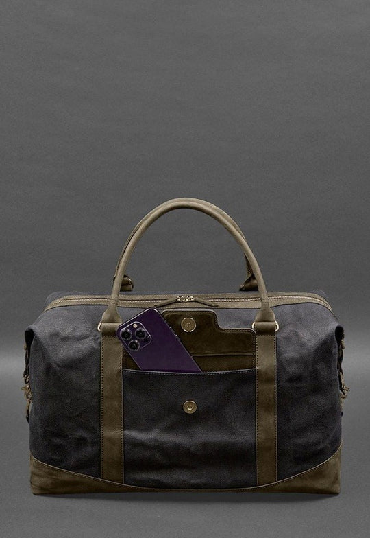 Large Travel Bag In Canvas and Natural Leather - Leather Purse Backpack