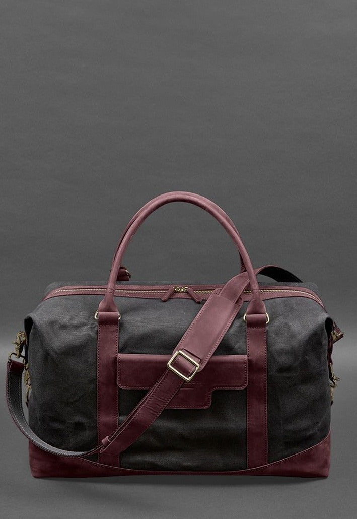 Large Travel Bag In Canvas and Natural Leather - Leather Purse Backpack