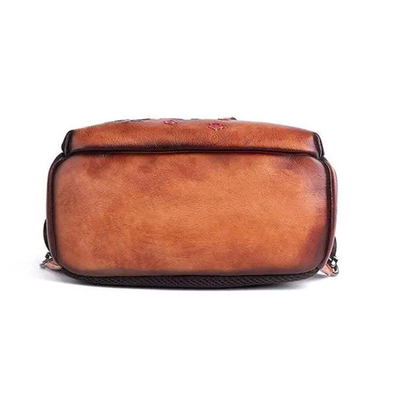 Vintage luxury floral genuine leather backpack with large capacity