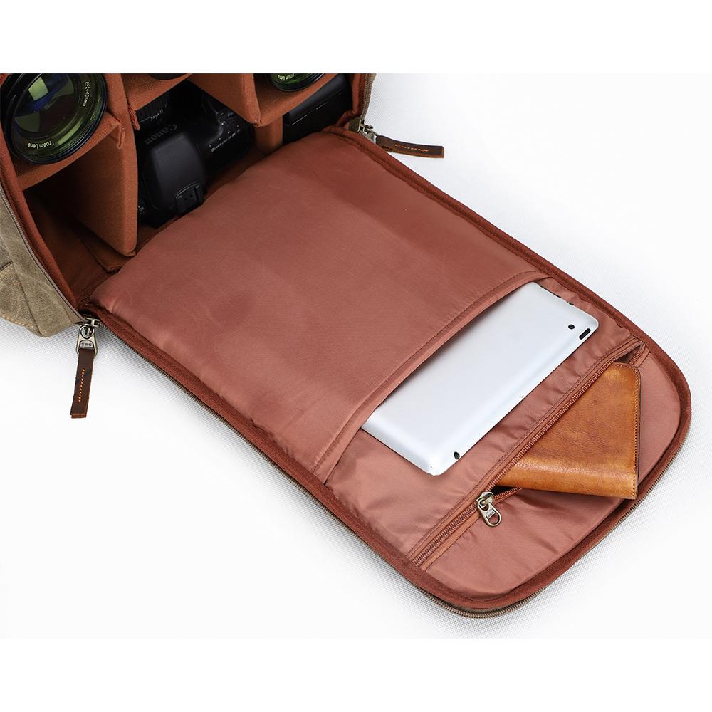 Compact Camera Backpack for Travel with Multiple Compartments - Leather Purse Backpack
