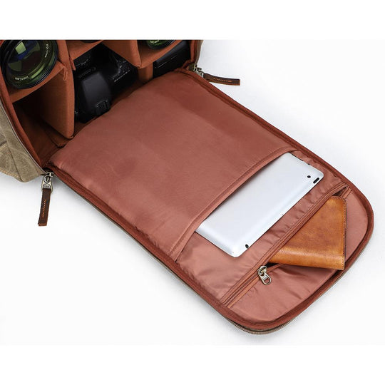 Compact Camera Backpack for Travel with Multiple Compartments - Leather Purse Backpack