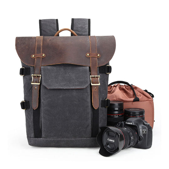Waxed canvas camera gear backpack