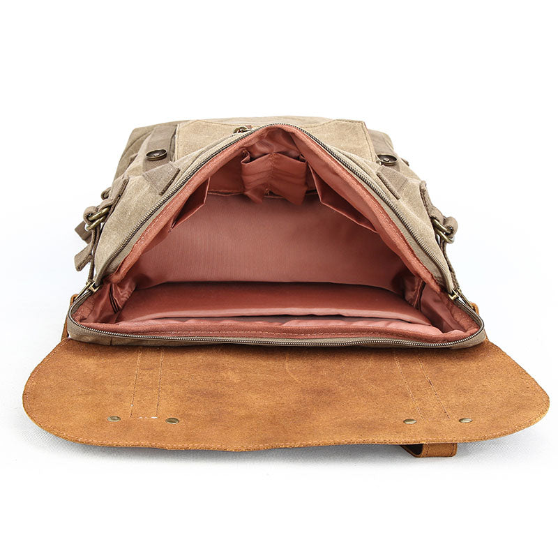 Waxed canvas camera bag with dedicated lens space