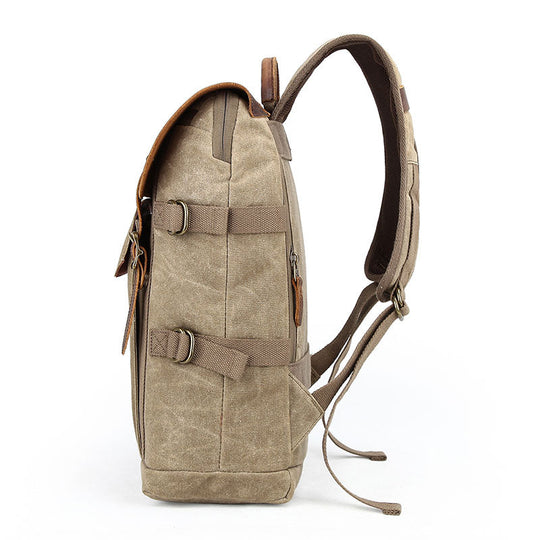 Camera and lens backpack in waxed canvas