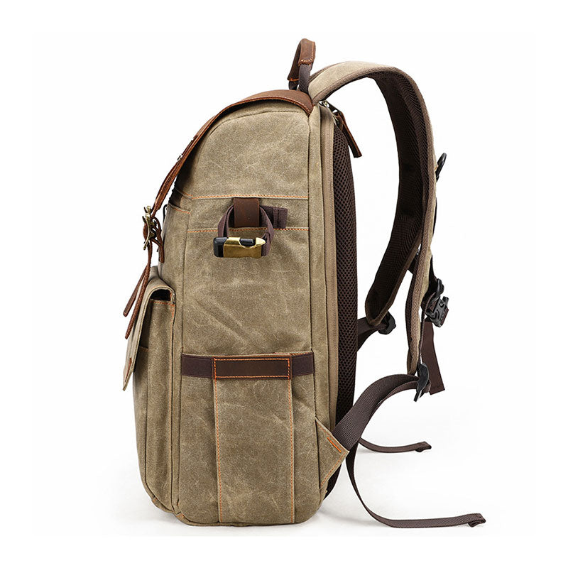 Hand-finished waxed canvas camera bag for photography