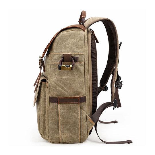 Hand-finished waxed canvas camera bag for photography