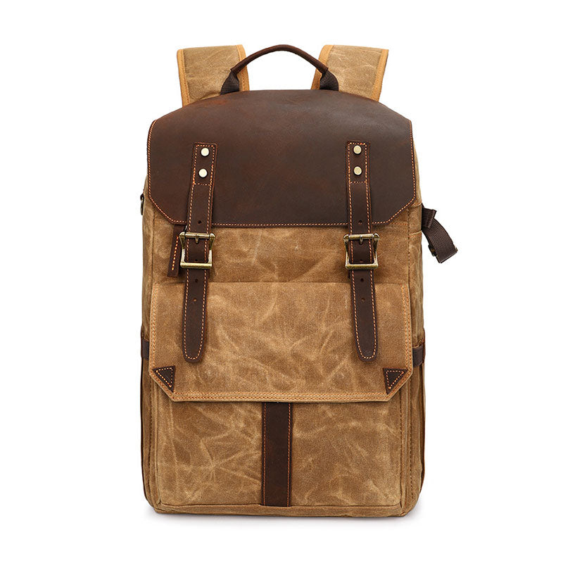 Hand-sewn waxed canvas camera knapsack