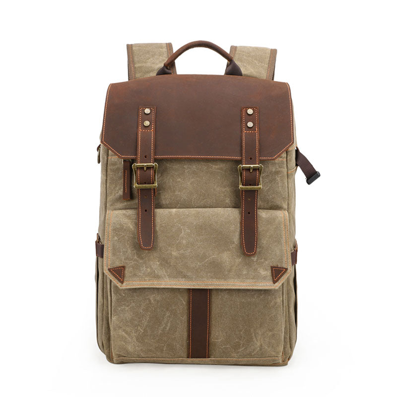 Hand-sewn waxed canvas camera knapsack
