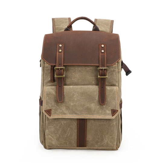 Hand-sewn waxed canvas camera knapsack