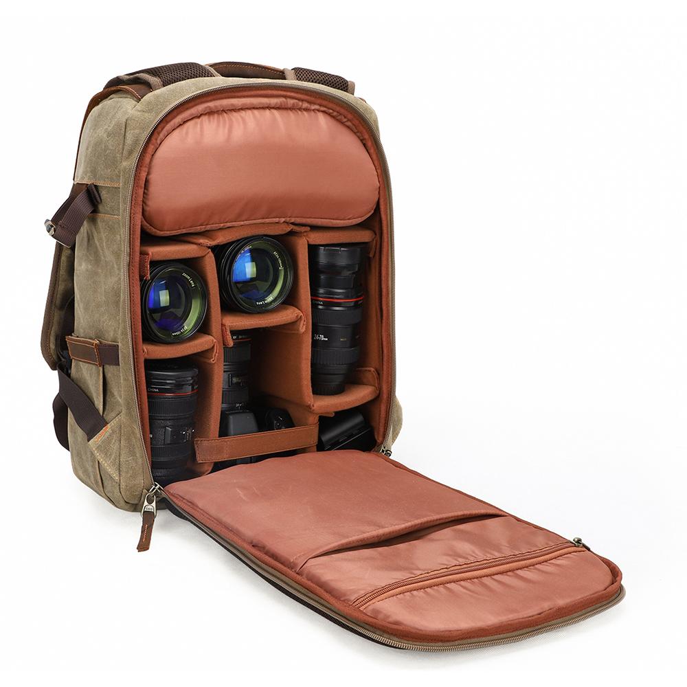 Compact Camera Backpack for Travel with Multiple Compartments - Leather Purse Backpack