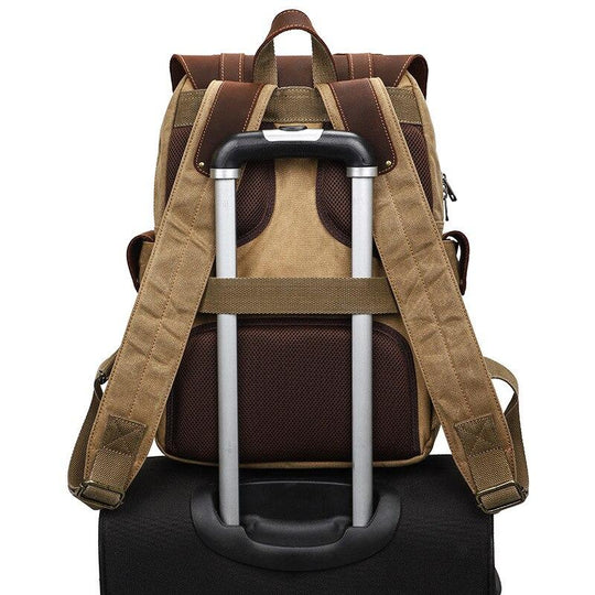 Multi-Functional Camera Rucksack with Adjustable Interior and Rain Cover - Leather Purse Backpack