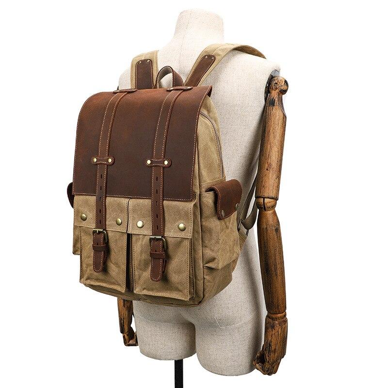 Multi-Functional Camera Rucksack with Adjustable Interior and Rain Cover - Leather Purse Backpack