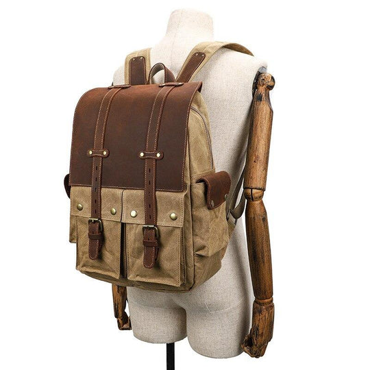 Multi-Functional Camera Rucksack with Adjustable Interior and Rain Cover - Leather Purse Backpack